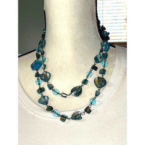 Blue Mother-of-Pearl Shell and Crystal Statement Necklace -- 18"